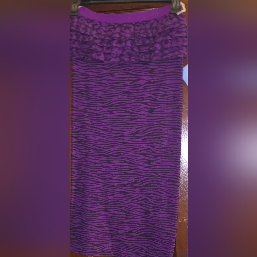 Stylish Purple and Black Zebra Print Midi Skirt